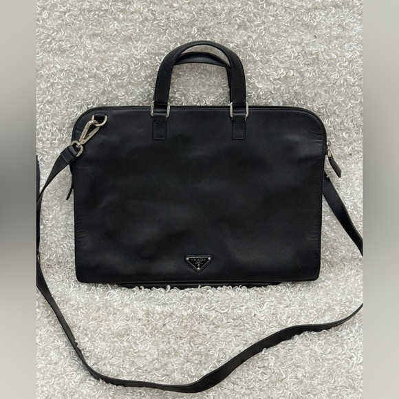 PRADA Triangle Logo Saffiano Leather 2-Way Handbag/Business Bag/Shoulder Bag